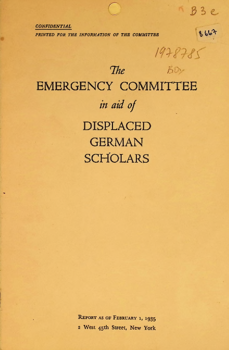 Emergency Committee in Aid of Displaced Foreign Scholars. Report