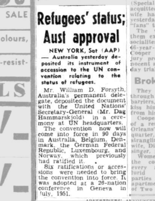 Refugees' status; Aust approval