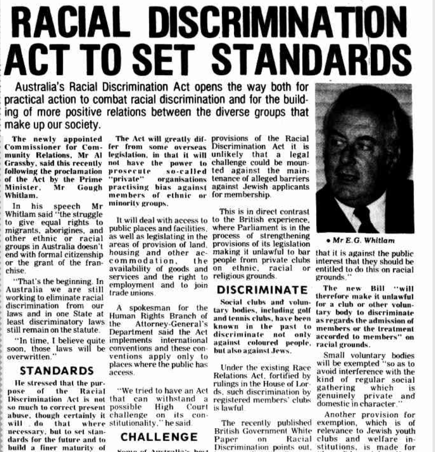 RACIAL DISCRIMINATION ACT TO SET STANDARDS