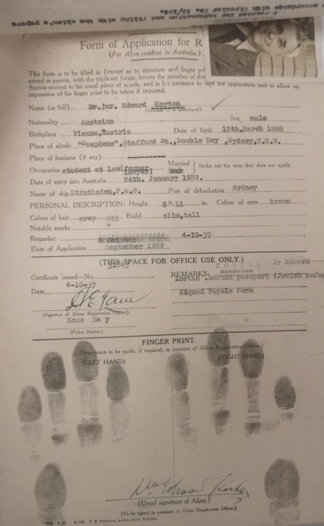 Eduard Korten, Form of Application for Residency